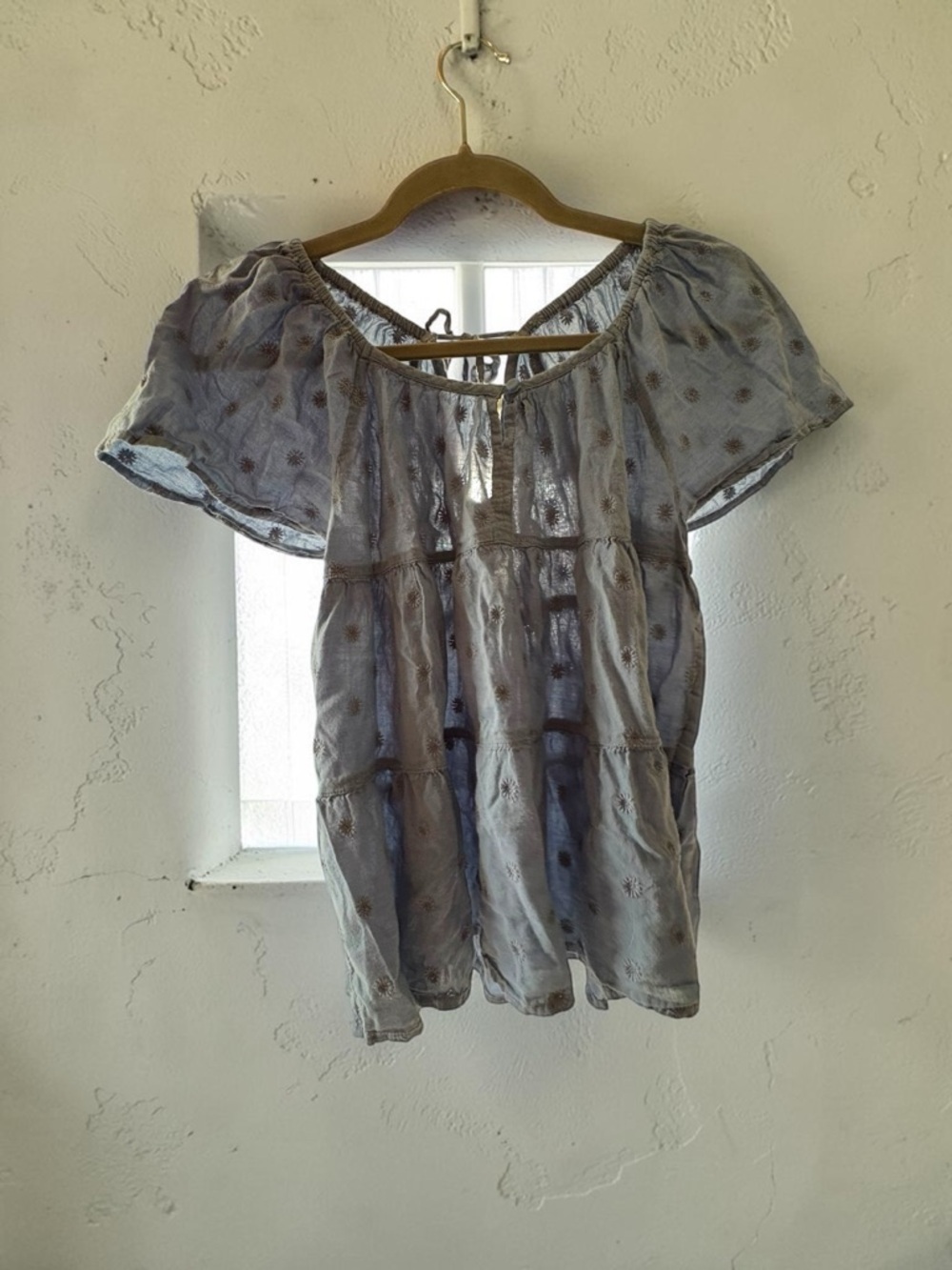 Old Navy Light Blue Tiered Tie-Back Top Short Sleeves Sz Small Cottage-core